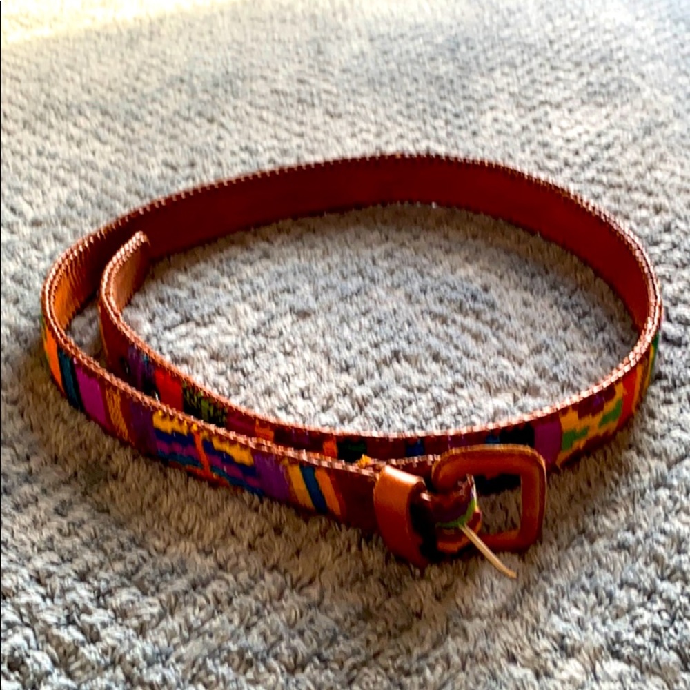 Multicolor Patterned Women’s Belt with Brown Trim